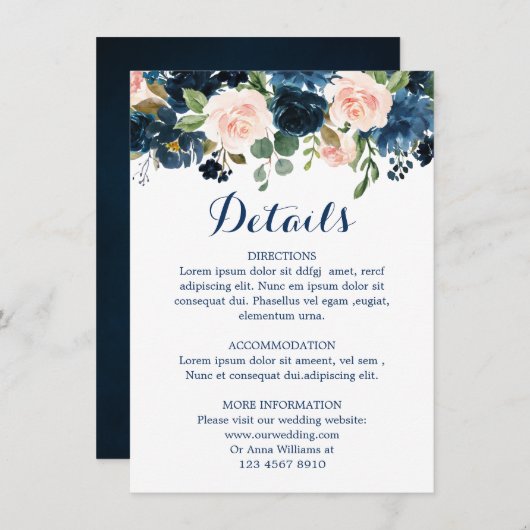 Nazeblauw Blush roze roze roodroodbruin details Informatiekaartje (Voorkant / Achterkant)