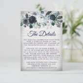 Nazeblauw Boho Tribal Flora Wedding Details Informatiekaartje (Staand voorkant)