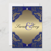 Nazeblauw en gouden bruiloft kaart (Achterkant)