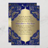 Nazeblauw en gouden bruiloft kaart (Voorkant / Achterkant)