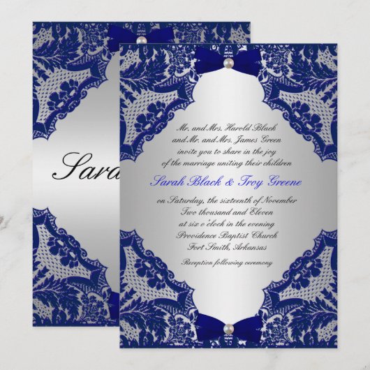 Nazeblauw en Silver Wedding Uitnodiging (Voorkant / Achterkant)