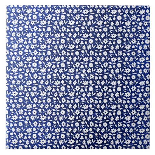 Nazeblauw en wit bloempatroon tegeltje (Voorkant)
