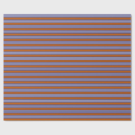 Nazeblauw en witte strepen met verbrand sinaasappe cadeaupapier (Vlak)