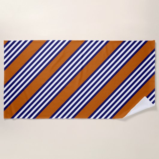 Nazeblauw en witte strepen met verbrand sinaasappe strandlaken (Voorkant)