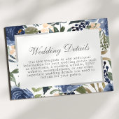 Nazeblauw Floral Pattern Wedding Details Informatiekaartje
