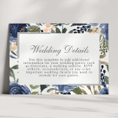 Nazeblauw Floral Pattern Wedding Details Informatiekaartje