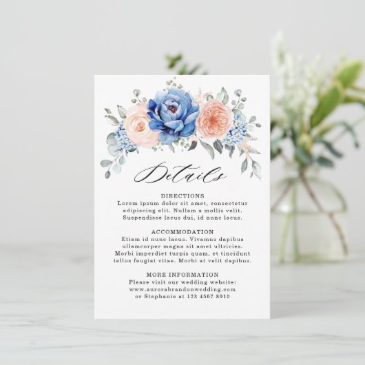 Nazeblauw leisteen stompzinnig roze bruiloft - det informatiekaartje (Staand voorkant)