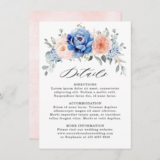 Nazeblauw leisteen stompzinnig roze bruiloft - det informatiekaartje (Voorkant / Achterkant)