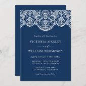 Nazeblauw Marokkaans lace Pattern Wedding Invitati Kaart (Voorkant / Achterkant)