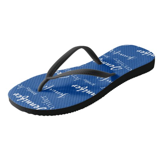 Nazeblauw naampatroon Slim riem Teenslippers (Schuin)