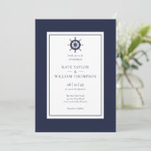 Nazeblauw Nautical Ship Wheel Wedding Invitation Kaart (Staand voorkant)