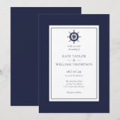 Nazeblauw Nautical Ship Wheel Wedding Invitation Kaart (Voorkant / Achterkant)