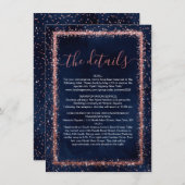 Nazeblauw Roos Gold-geprinte Confetti - Gegevens Informatiekaartje (Voorkant / Achterkant)