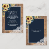 Nazeblauw zonnebloem Botanische kant houten detail Informatiekaartje (Voorkant / Achterkant)