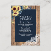 Nazeblauw zonnebloem Botanische kant houten detail Informatiekaartje (Voorkant)