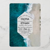 Nazeblauwe golven kust Folie Folie Uitnodiging (Voorkant)