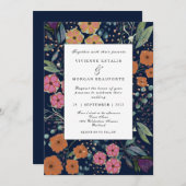 Nazeblauwe oranje roze bloemen lentebruiloft kaart (Voorkant / Achterkant)