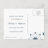 Nazeblauwe sneeuwvlokken winterbruiloft met behoud aankondigingskaart (Achterkant)