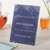 Nazeblauwe zilverglitter-herdenking reclamebord met voetstuk (Insitu)