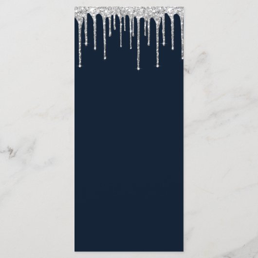 Nazeblauwe zilverglitterdruppels Birthday Programm Programmakaart (Achterkant)