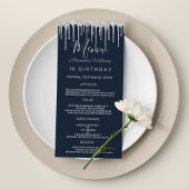 Nazeblauwe zilverglitterdruppels Birthday Programm Programmakaart