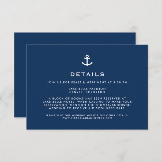 Nazebruin Anchor Nautical Wedding Details Informatiekaartje (Voorkant / Achterkant)