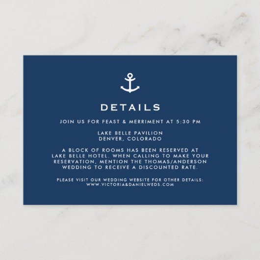 Nazebruin Anchor Nautical Wedding Details Informatiekaartje (Voorkant)