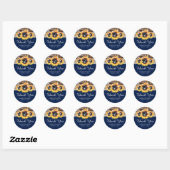 Nazebruin hout met zonnebloempjes ronde sticker (Vel)