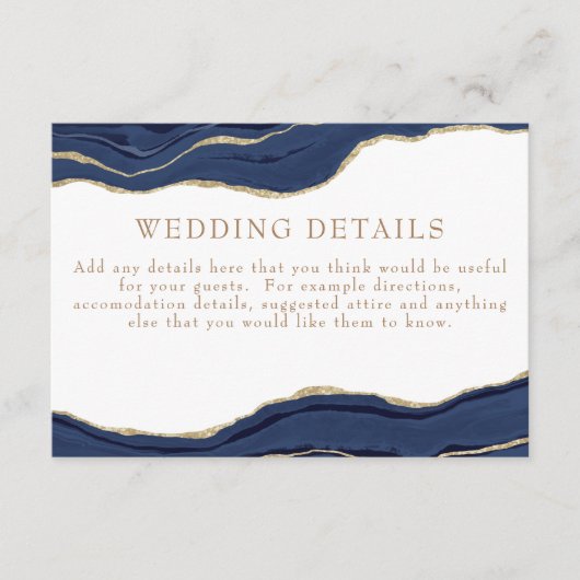 Nazebruin marmer Agate Gold Glitter Wedding Detail Informatiekaartje (Voorkant)