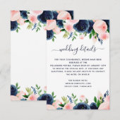 Nazebruin-roze Waterverf Floral Wedding Details Kaart (Voorkant / Achterkant)