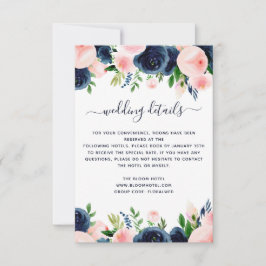 Nazebruin-roze Waterverf Floral Wedding Details Kaart