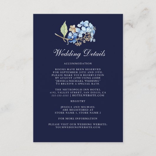 Nazeemacht Waterverf Floral Hydrangea Wedding Deta Informatiekaartje (Voorkant)