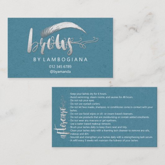 Nazorg instructies Brow Microblading Blue Grey Visitekaartje (Voorkant / Achterkant)