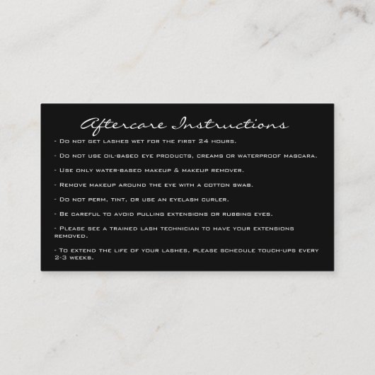 Nazorg instructies Lash Extension Gold Black Visitekaartje (Achterkant)