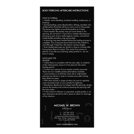 Nazorg instructies Piercing Modern Reclamekaart (Achterkant)