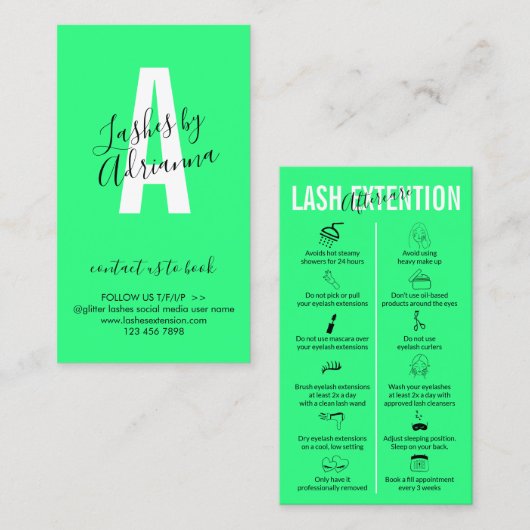 Nazorg voor Lash Extension Neon Green Visitekaartje (Voorkant / Achterkant)