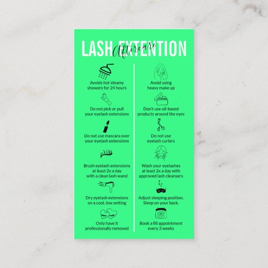 Nazorg voor Lash Extension Neon Green Visitekaartje (Achterkant)