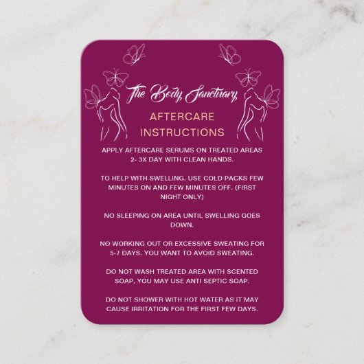 Nazorginstructie Logo vrouwen Body Bourgogne Visitekaartje (Voorkant)