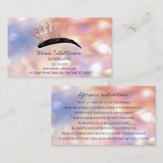 Nazorginstructies Eyebrow Crown Roos Hologaph Visitekaartje (Voorkant / Achterkant)