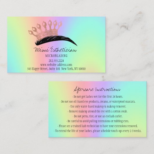 Nazorginstructies Eyebrow Crown Roos Holograp Visitekaartje (Voorkant / Achterkant)
