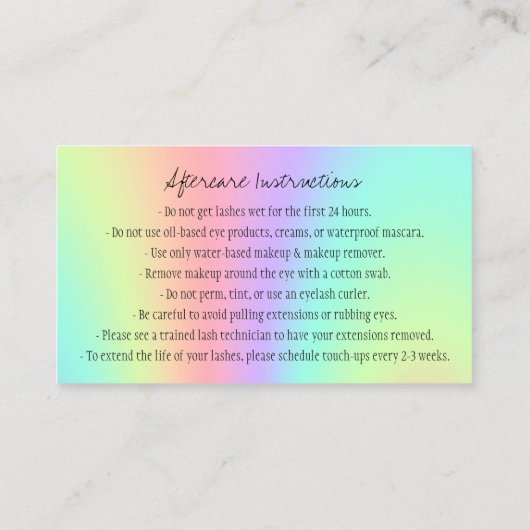 Nazorginstructies Eyebrow Crown Roos Holograp Visitekaartje (Achterkant)