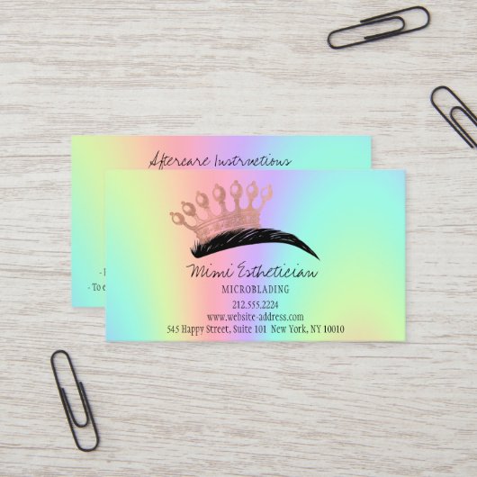 Nazorginstructies Eyebrow Crown Roos Holograp Visitekaartje (Voorkant / Achterkant in situ)