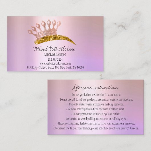 Nazorginstructies Eyebrow Crown Roos Lavender Visitekaartje (Voorkant / Achterkant)