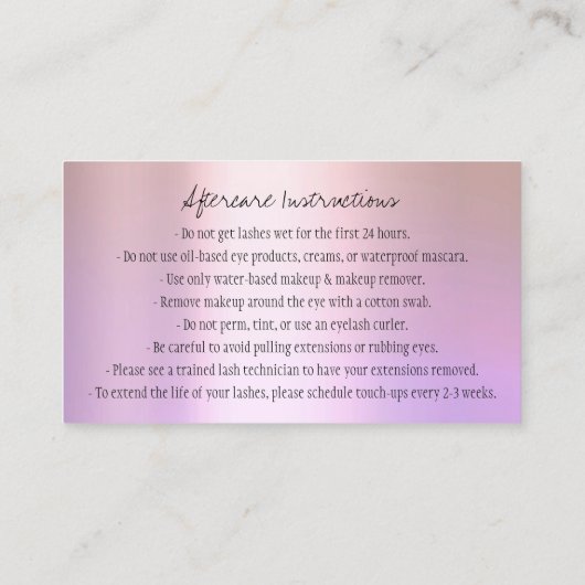 Nazorginstructies Eyebrow Crown Roos Lavender Visitekaartje (Achterkant)