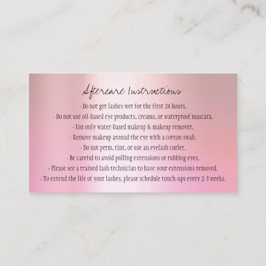 Nazorginstructies Eyebrow Roos Roze goud Visitekaartje (Achterkant)
