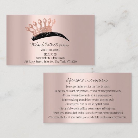 Nazorginstructies Eyebrows Crown Logo Roos Visitekaartje (Voorkant / Achterkant)