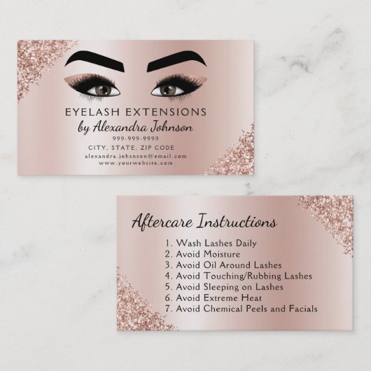 Nazorginstructies Eyelashes Roos Gold Pink Visitekaartje (Voorkant / Achterkant)