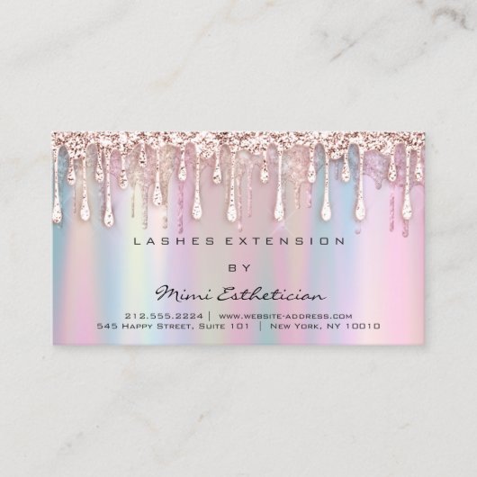 Nazorginstructies Glitter Roos Holograaf Drip Visitekaartje (Voorkant)