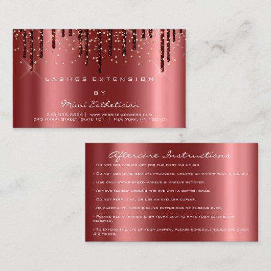 Nazorginstructies Lash Burgundy Drip Confetti Visitekaartje (Voorkant / Achterkant)