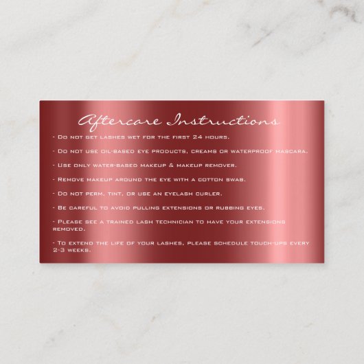 Nazorginstructies Lash Burgundy Drip Confetti Visitekaartje (Achterkant)